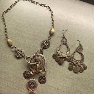 Antiqued Bronze Coin Statement Necklace and earrings set